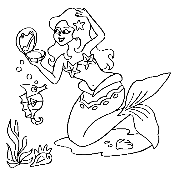 Free Mermaid with Clamshell Mirror Coloring Pages